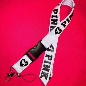 White and Black PINK Lanyard‎ Keychain ID holder - 6071